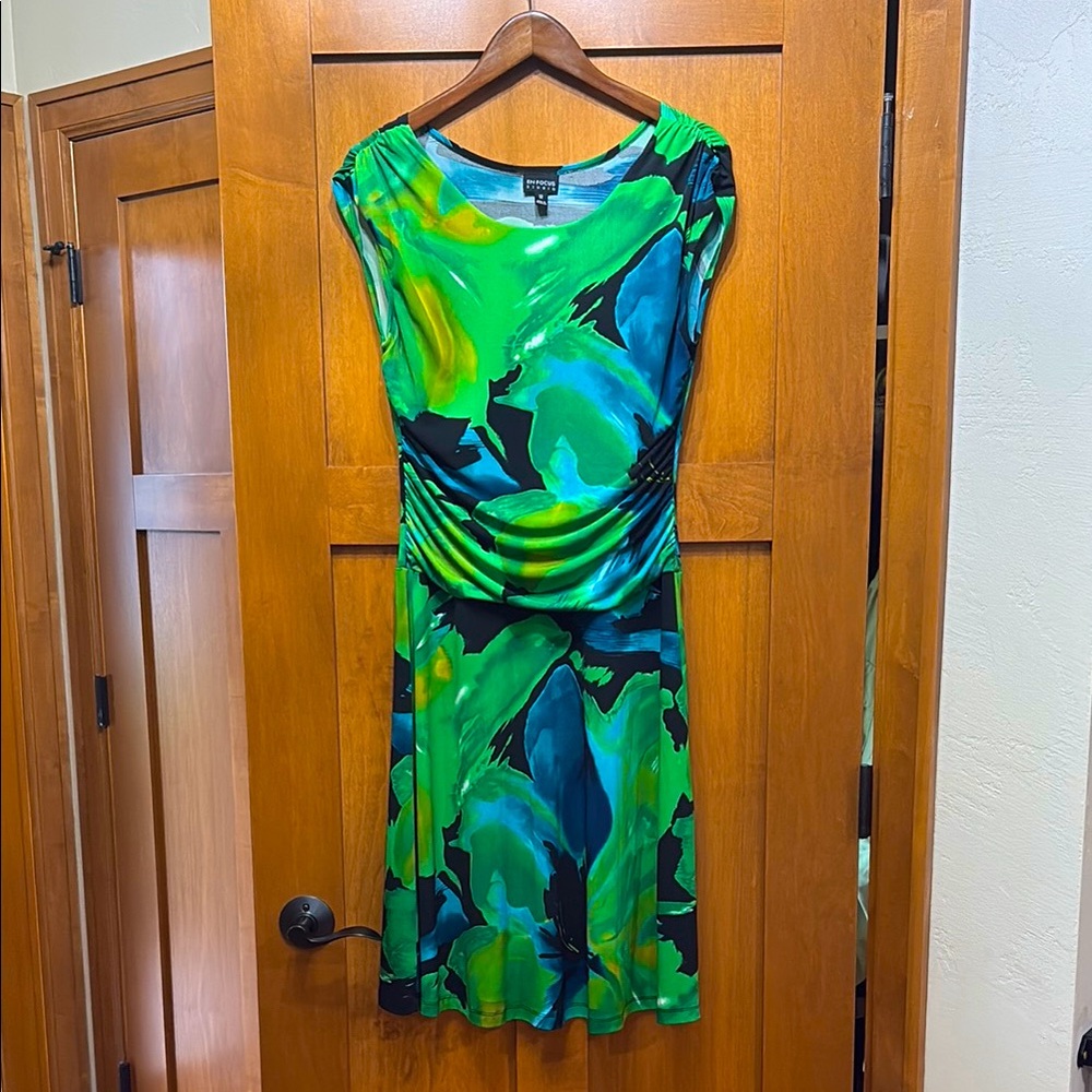 Enfocus Studio Green Teal Abstract Midi Dress